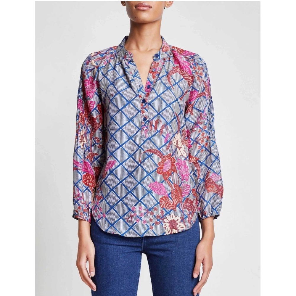 NWOT Apiece Apart Core Bravo‎ Silk Top 8 Indo Batik Floral Boho Luxury Designer